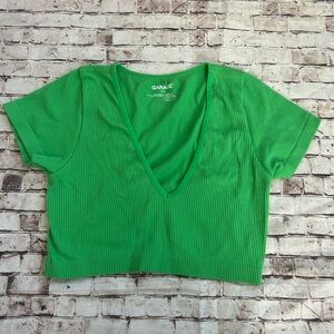 Garage Ribbed Knit VNeck Short Sleeve Top Size Small